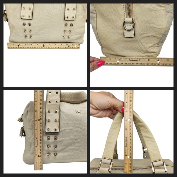 Anya Hindmarch Mini Boston Bag White Cream Gold Studded Top Handle Leather - Picture 14 of 14